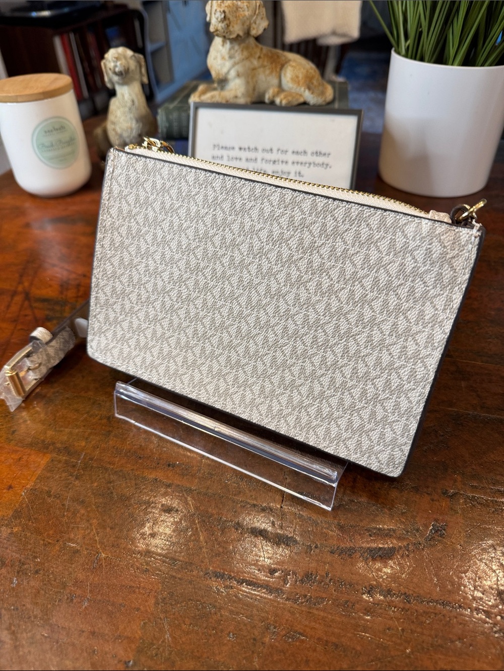 MICHAEL Michael Kors Beige Signature Logo Crossbody Belt Bag with Gold Hardware